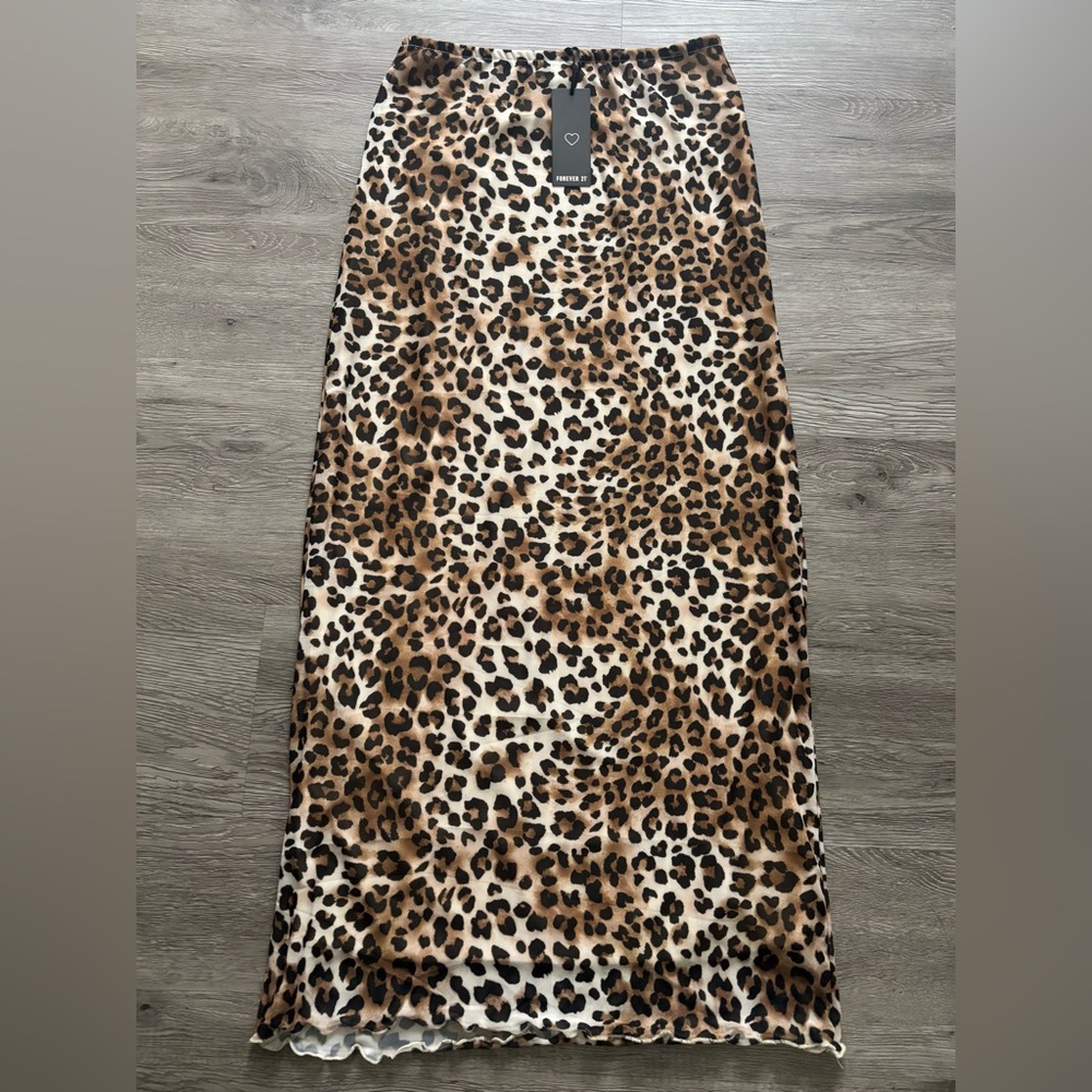 Forever 21 Leopard Mesh Midi Skirt